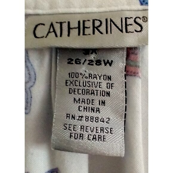 CATHERINES White Blue Floral Popover Blouse Cottagecore Peasant Boho- 3X (26/28) - Picture 4 of 10